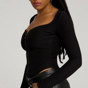 Good American Dramatic Zip Long Sleeve Top Size 3 or Women’s Large in Black